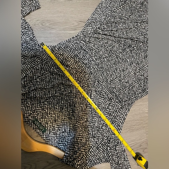 Lauren Ralph Lauren black white printed faux wrap jersey long sleeve dress - Picture 6 of 7